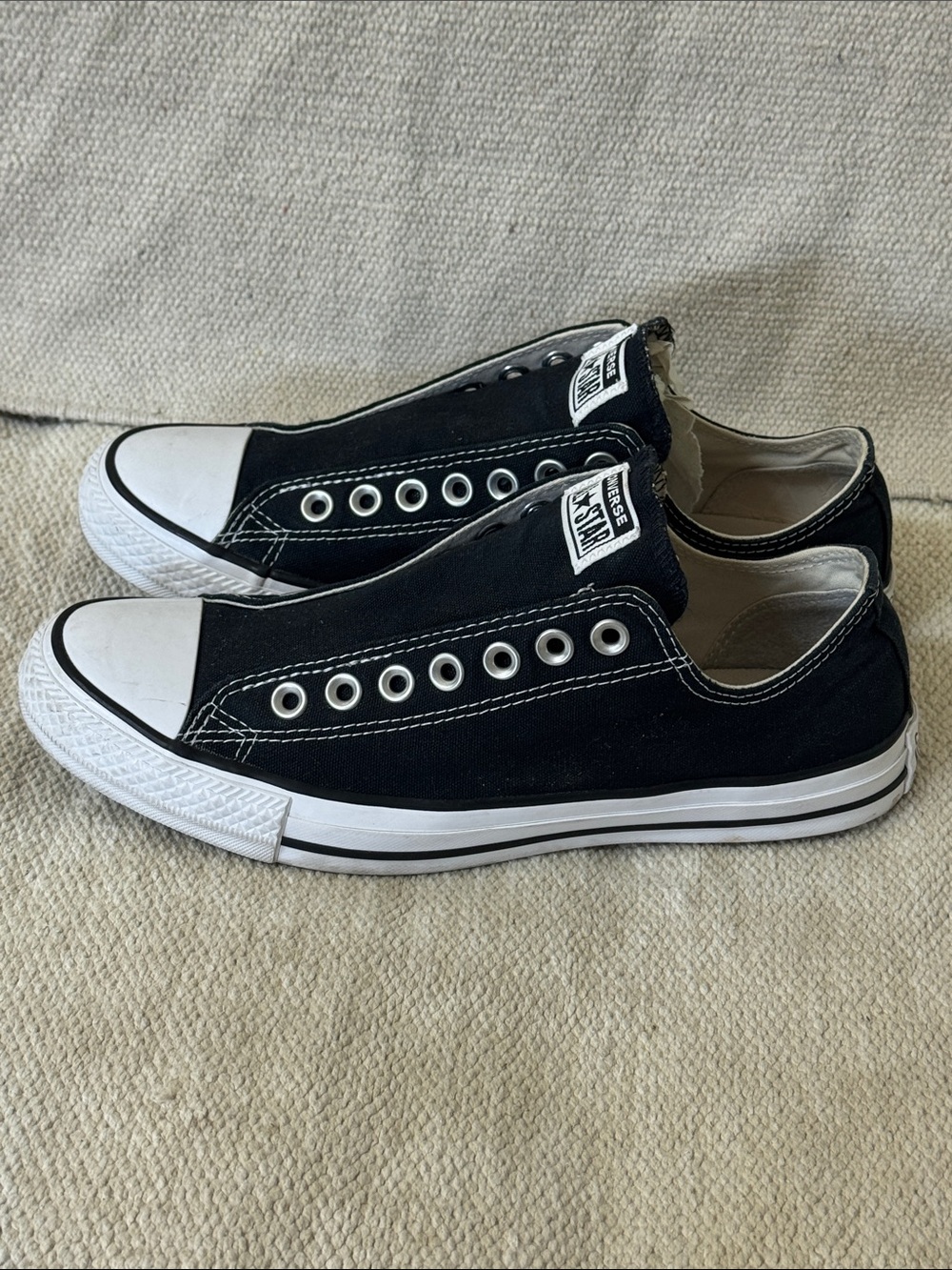 Converse men’s 7 1/2 - wm’s 9.5 - eur 41 Black Low Top Slip-On Canvas Sneakers - Picture 7 of 13